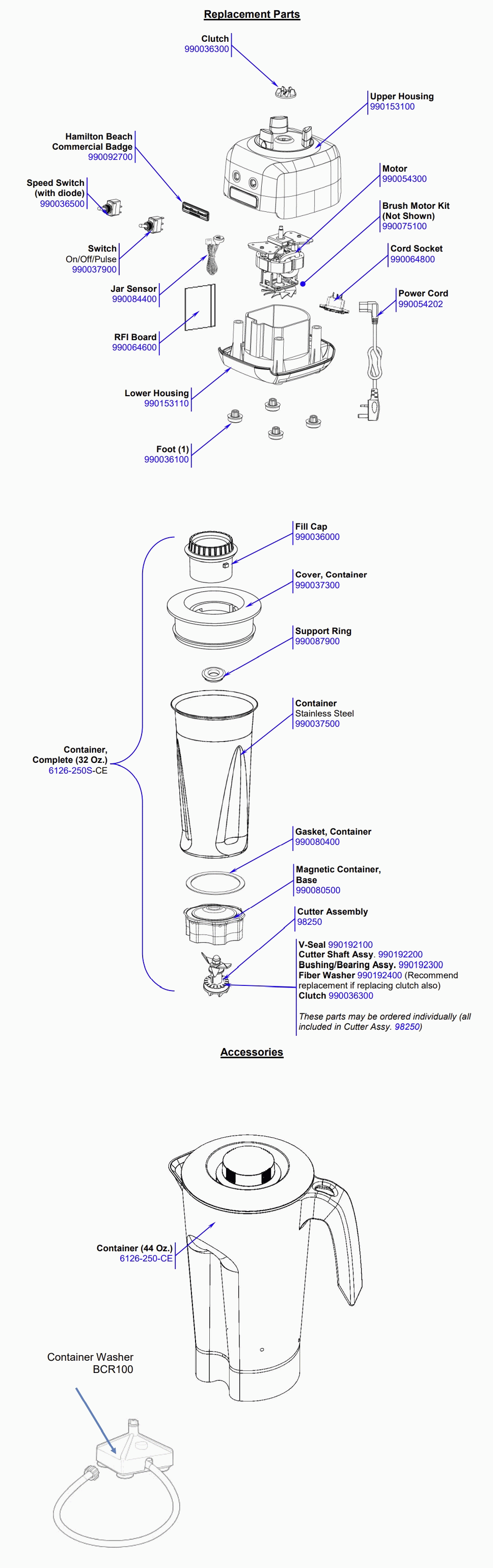 Diagram Diagram and Parts List for HBB250S-UK-K  Hamilton Beach Blender